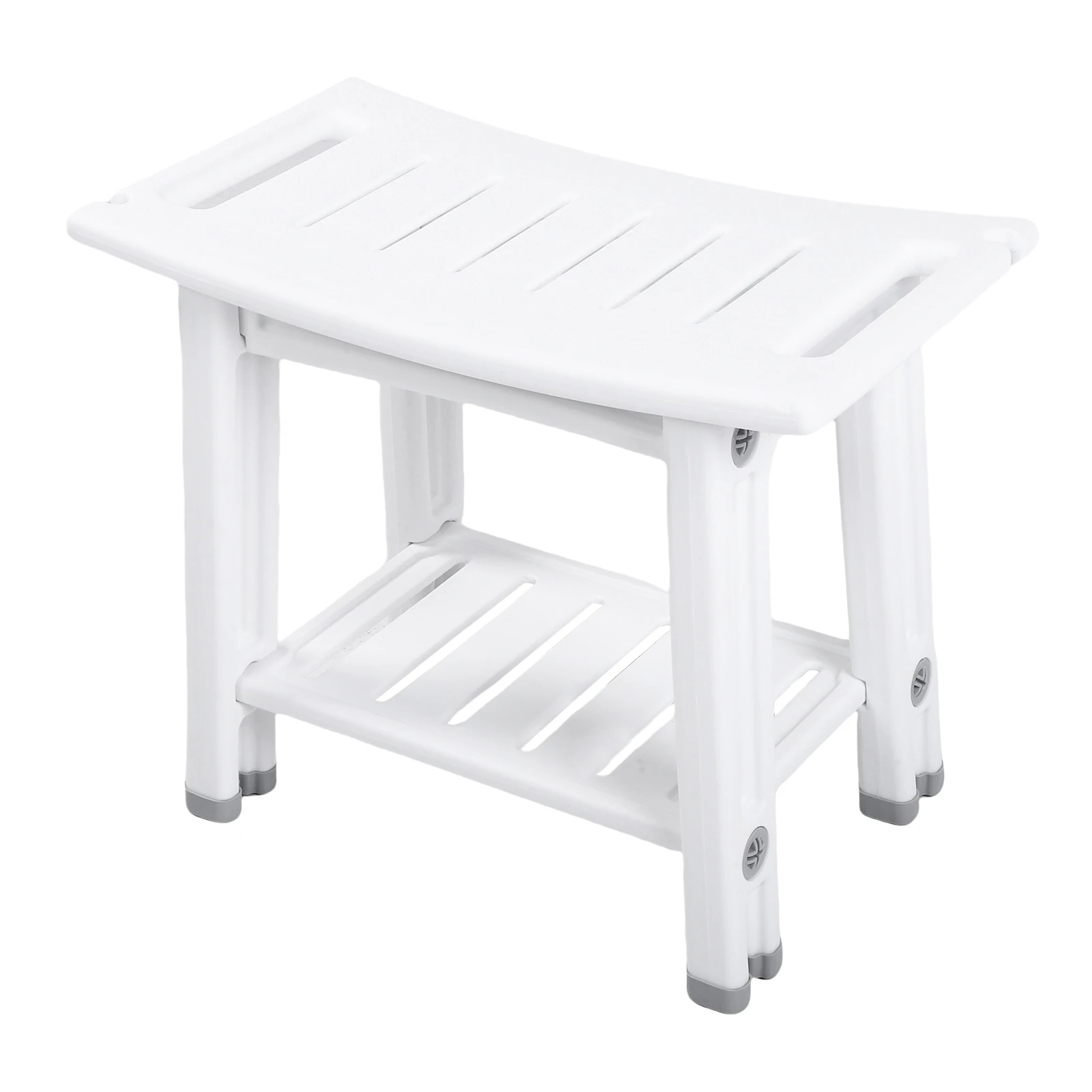 HDPS Shower Benches  Shower Chair 2-tier Storage Spaces and Dual Handles Waterproof Stool with Non-slip Pads for Shaving image 3