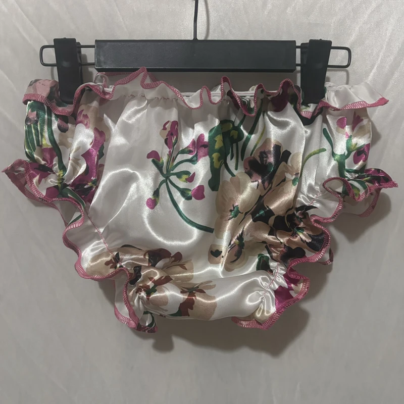 Frauen Männer Höschen Plus Größe Glänzend Floral Rüschen Pumphose Seidige Touch Dessous Unterwäsche Sexy Dessous Briefs Party Bottom