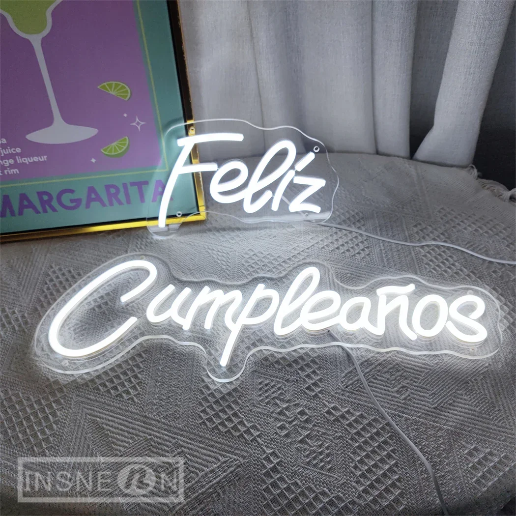 Feliz Cumpleanos Letreros LED de neón Decoración de cumpleaños español, Estética para pared de habitación, fiesta, letrero de neón de dormitorio, regalo para niño y niña