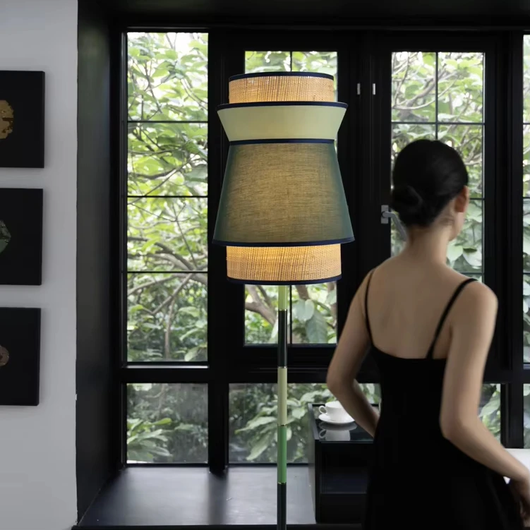 Mauve Bamboo Green Hand-Woven Floor Lamp Good Signs Study Living Room Bedroom Ambiance Vertical Table Lamps
