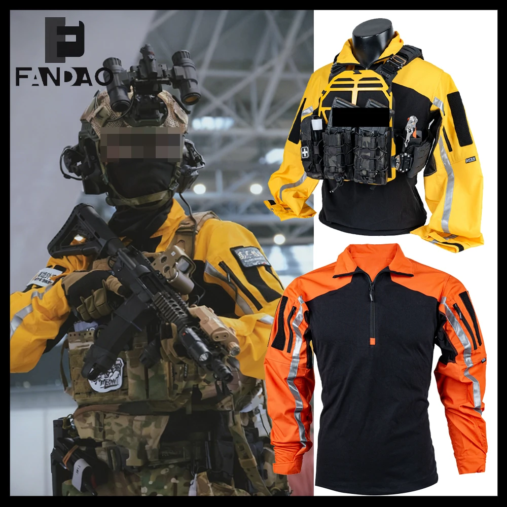 Tactical Uniform Shirt Airsoft Hunting Long Sleeve Breathable Frog Suits with Reflective Strip  for CS Combat Training Rescue