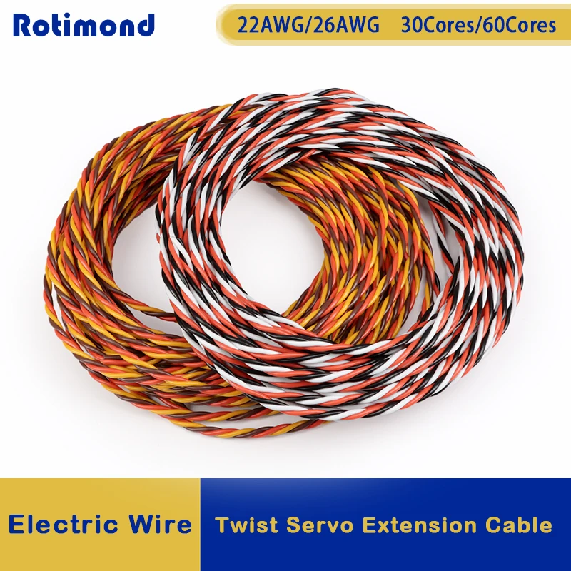 2/5/10m Twist Servo สาย 22AWG 26awg 30/60 Core RC เครื่องบินอุปกรณ์เสริม 3 Way JR Futaba Twisted สายไฟ