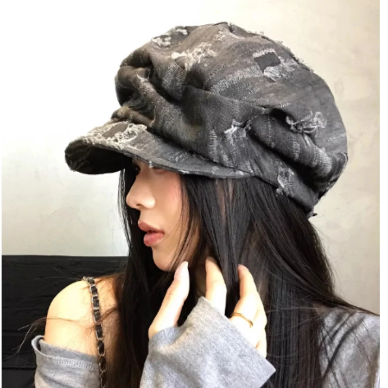 Korean Version of Fashion Dilapidated Octagonal Newsboy Caps Spring and Autumn Soft Brim Adjustable Beret for Women's
