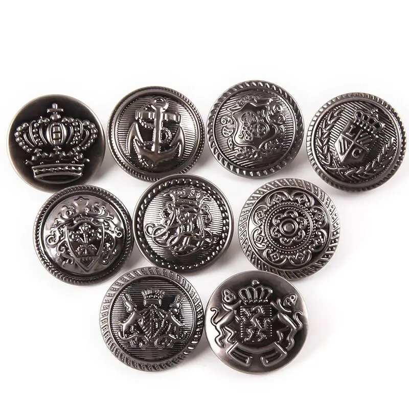 10pcs/lot 15/20/25mm Metal Vintage Coat Suit Uniform Button Retro Copper Buttons Round Shank button DIY Sewing Ornaments