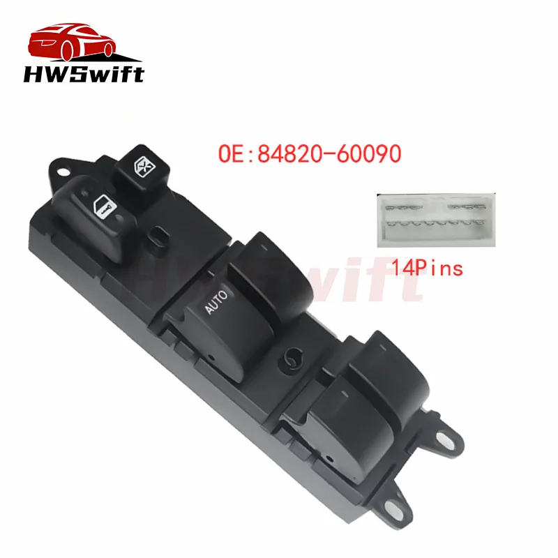84820-60090 Botão do Interruptor Principal do Vidro Elétrico Dianteiro Esquerdo (Lado do Motorista) com 14 Pinos para Toyota Avalon Corolla Camry 1997-2002