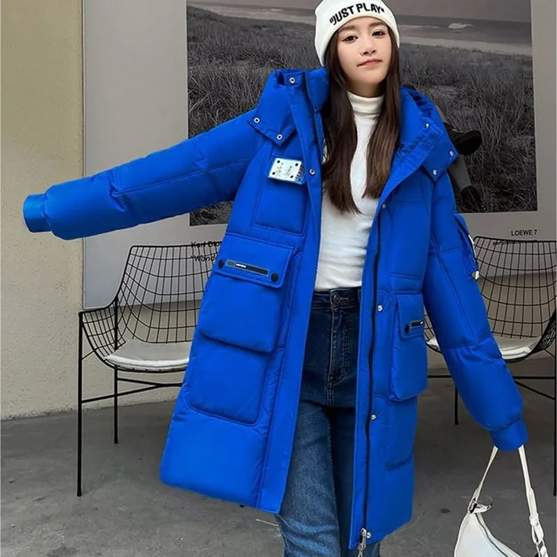 New Women Down Cotton Coat Winter Jacket Female Warm Thick Parkas Mid Length Version Hooded Outwear Loose Large Size Overcoat