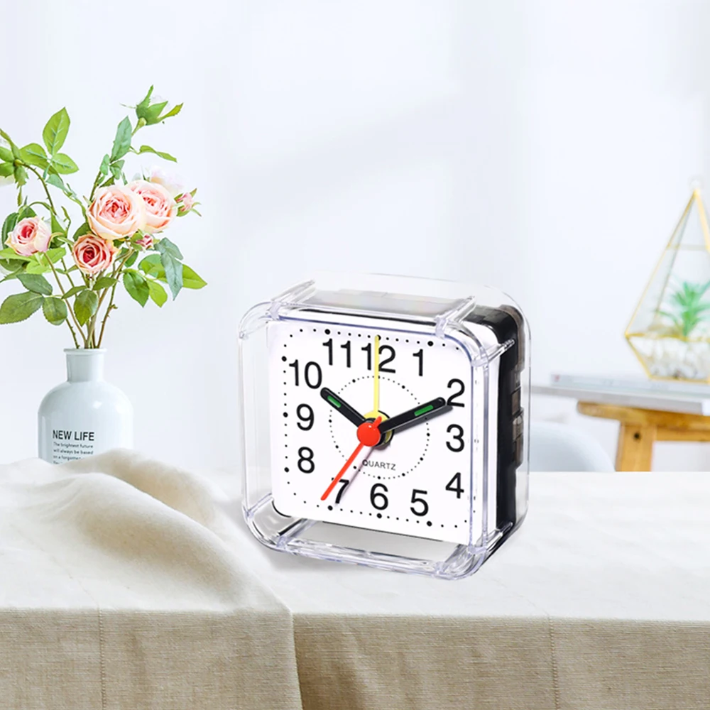 ساعة منبه مربعة بجانب السرير، إطار أكريليك شفاف صغير، أيدي ملونة، حركة كوارتز للوقت الدقيق، ساعة مكتب لغرفة النوم #1