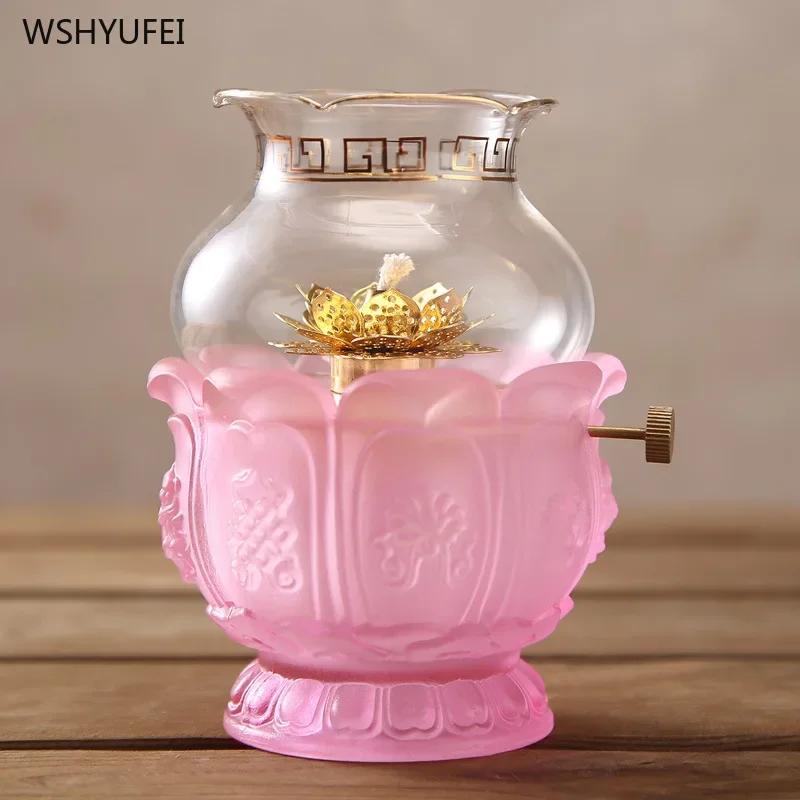 Glass craft ornaments Buddhist temple offerings Glass dimming butter lamp Changming Lamp home decoration accessories