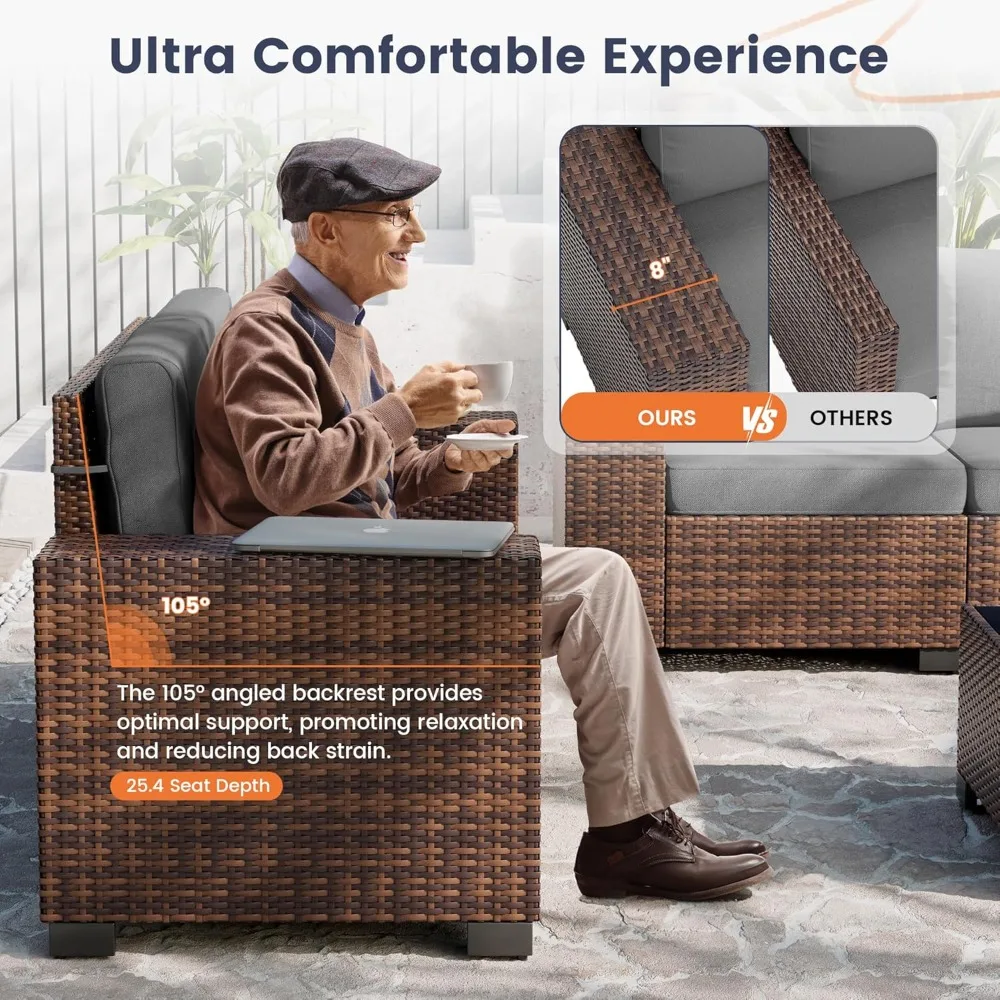 

Patio Furniture Set, 8 Inch Armrest Outdoor Sectional Sofa, 6 Piece Wicker Outdoor Furniture Conversation Sets with Waterproof