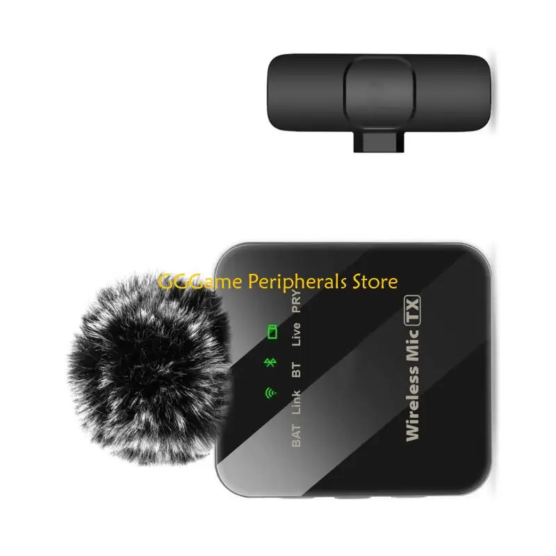 U55B ไมโครโฟนแบบหนีบปกเสื้อไมโครโฟนไร้สายเครื่องส่งสัญญาณพร้อมตัวรับสัญญาณ Type C สำหรับการสอน Vlog การบันทึกสด