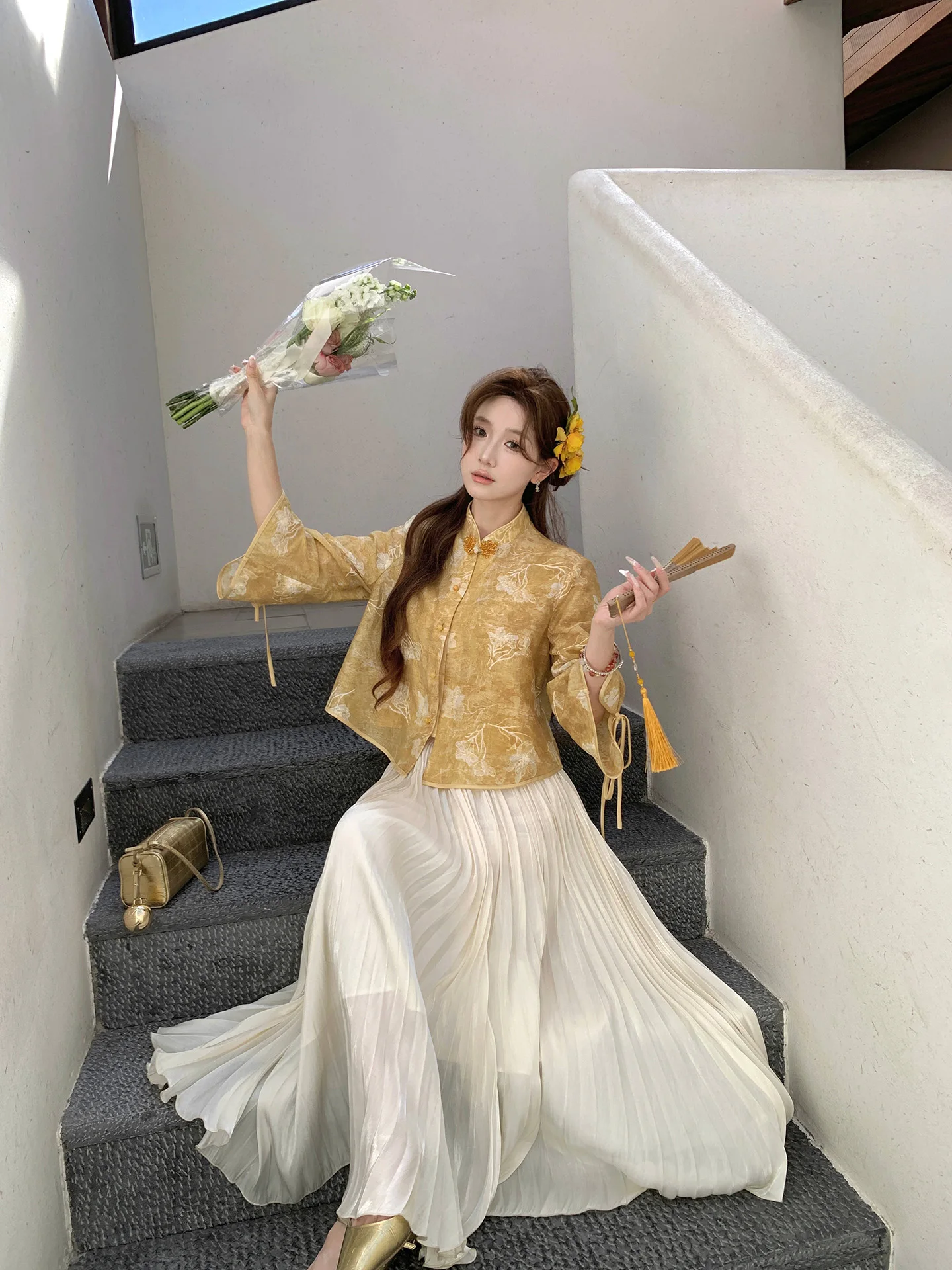 

Новая женская блузка в китайском стиле: красивая, национальная, модная, для официальных мероприятий, прямого кроя, с длинным рукавом