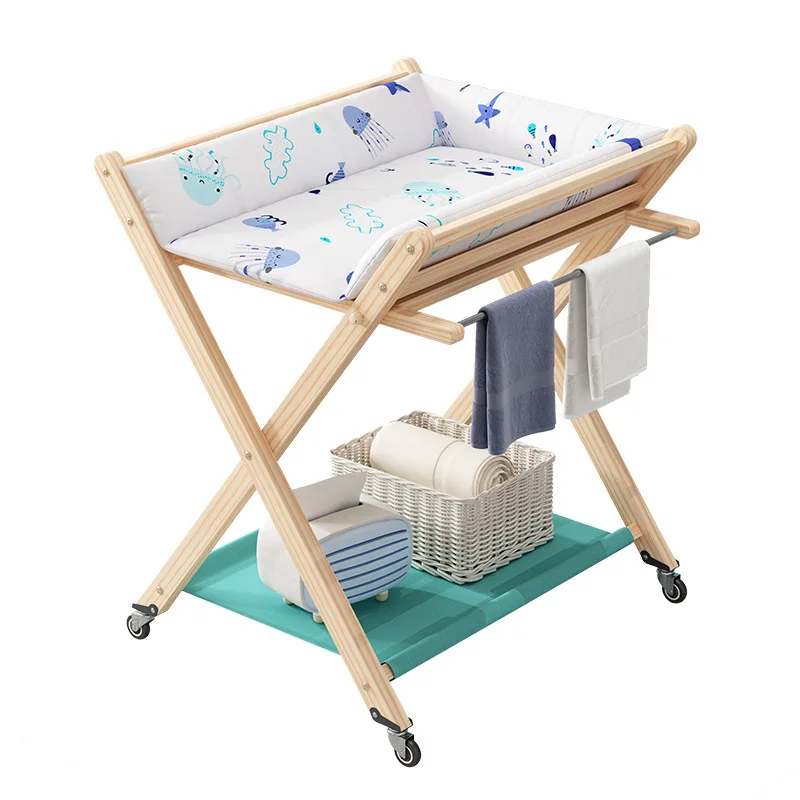 Solid wood diaper table bathing integrated nursing table newborn bb foldable multifunctional baby rack