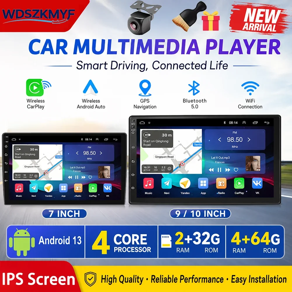 2 Din Universal Android 13 Car Stereo Autoradio 7/9/10 Inch QLED Touch Screen Wireless CarPlay Android Auto GPS Navigation