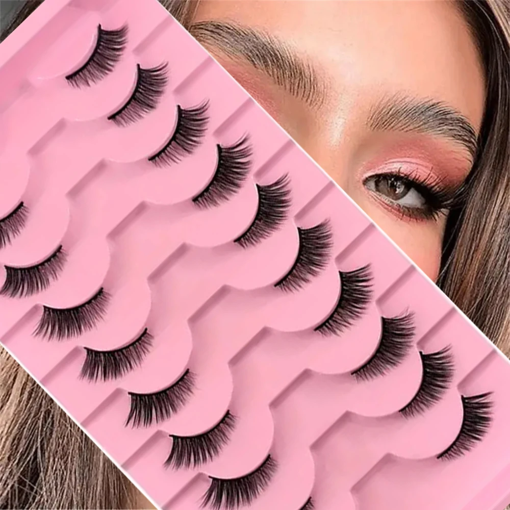 Half Lashes With Natural Looking Wispy Cat Eye Eyelashes 3D Fluffy False Lashes 10 Pairs 14MM Short Soft Faux Lashes Multipack