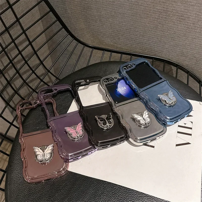 

Butterfly Phone Stand Electroplated Case for Samsung Galaxy Z Flip 6 5 4 3 Protective Back Cover for ZFlip4 ZFlip5 ZFlip6 Case