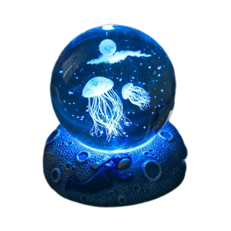 New 3D Marine Animals Bola De Cristal Luminescence Glass Crystal Ball Resin Bbase Adornos Para El Hogar Desktop Decor