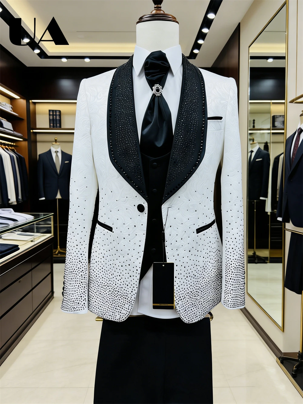 

ULBYANRY Mens Luxury Wedding Suit Three Pieces Groom Suit Jacquard Beaded Suit Jacket Vest Pants S-3XL Party Prom Suit Attire