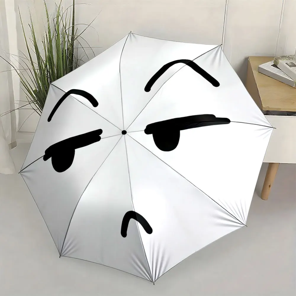 1PC Quirky Face Design Adds Humor to White Umbrella Print 8 Iron Ribs Folding Umbrella Auto-Open Fashion Sunshade