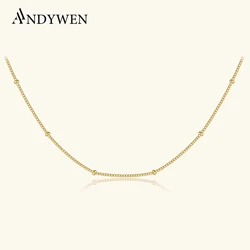 ANDYWEN New 925 Sterling Silver Gold Beads Charm Long Chain Choker Luxury Women Wedding Jewelry 2021 Fashion Jewels Fashion