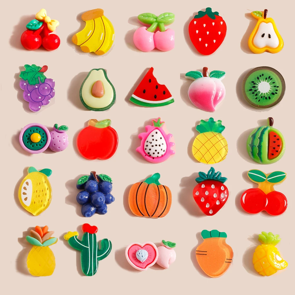 10pcs Mix Cute Mini Fruit Charms Pear Cherry Pineapple Peach Avocado Flat Back Resin Cabochons Scrapbook DIY Jewelry Accessories