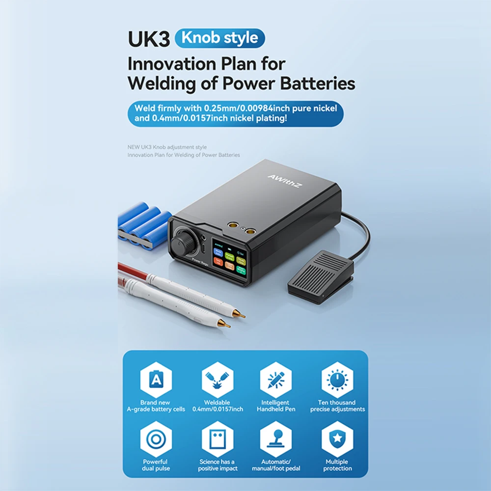 AWithZ UK3 pédale soudeuse par points bricolage feuille de Nickel Machine de soudage par points type-c charge 18650 batterie au Lithium Portable soudeuse par points