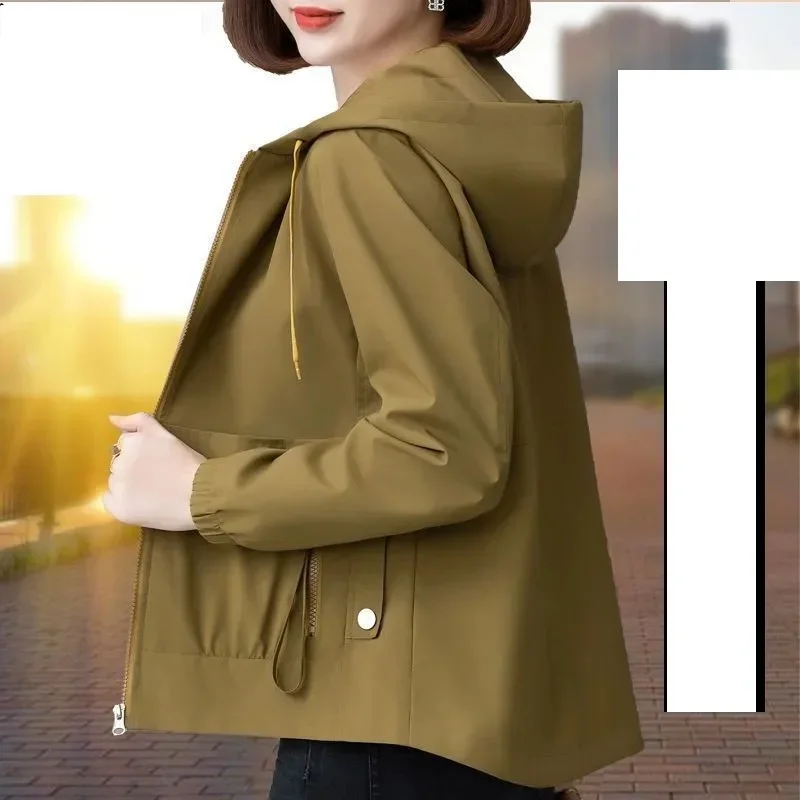 Pop Double-Layer Short Coat For Women In Spring And Autumn 2024 New Fashionable Middle-Aged Mother Casual Hooded Jacket Top Outw