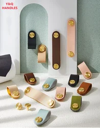 Handles Drawer Cabinet Furniture Kitchen Handles for Cabinet Knob Door Drawer Furniture Kitchen Brass Cowhide Pulls Knob
