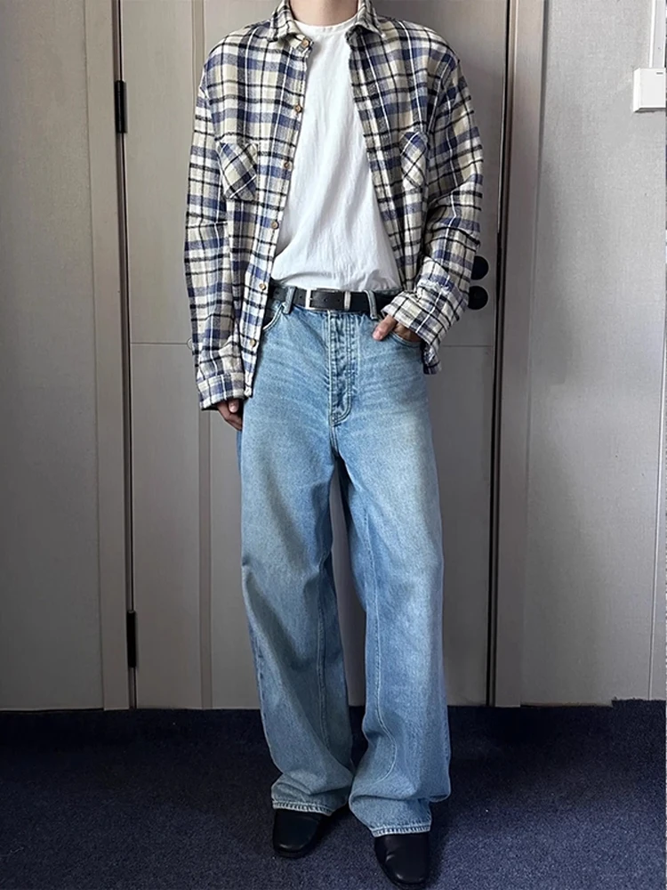 

Cleanfit Vintage Wa Blue Jeans Мужские узкие прямые брюки в американском стиле High Street Micro Flare Длинные брюки Молодежные повседневные джинсы