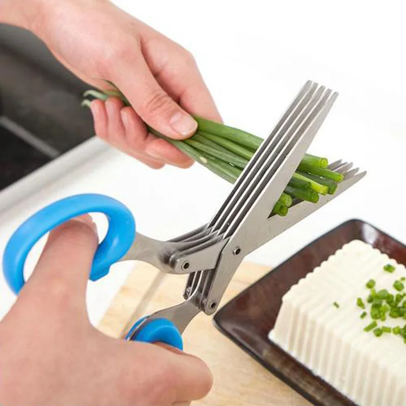 Multi-layers Kitchen Scissors Stainless Steel Vegetable Cutter Scallion Herb Laver Spices cooking Tool Cut Kitchen Accessories