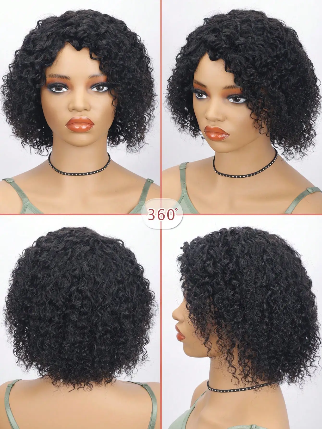 Verworrene lockige kurze Bob-Perücken, Echthaar für Frauen, 150 Dichte, brasilianisches Remy-Haar,