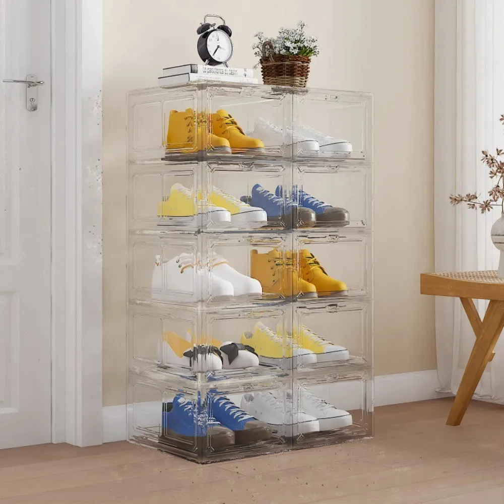 

Transparent Shoe Storage Box with Floral Fragrance Dustproof and Moisture-proof Shoe Rack Magnetic Snap Fastener Flip Shoes Box