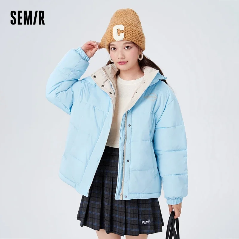 

Semir Cotton Jacket Women Loose Stand Collar Contrasted Color Cotton Jacket Warm Trendy Winter Print Versatile Thick Jacket