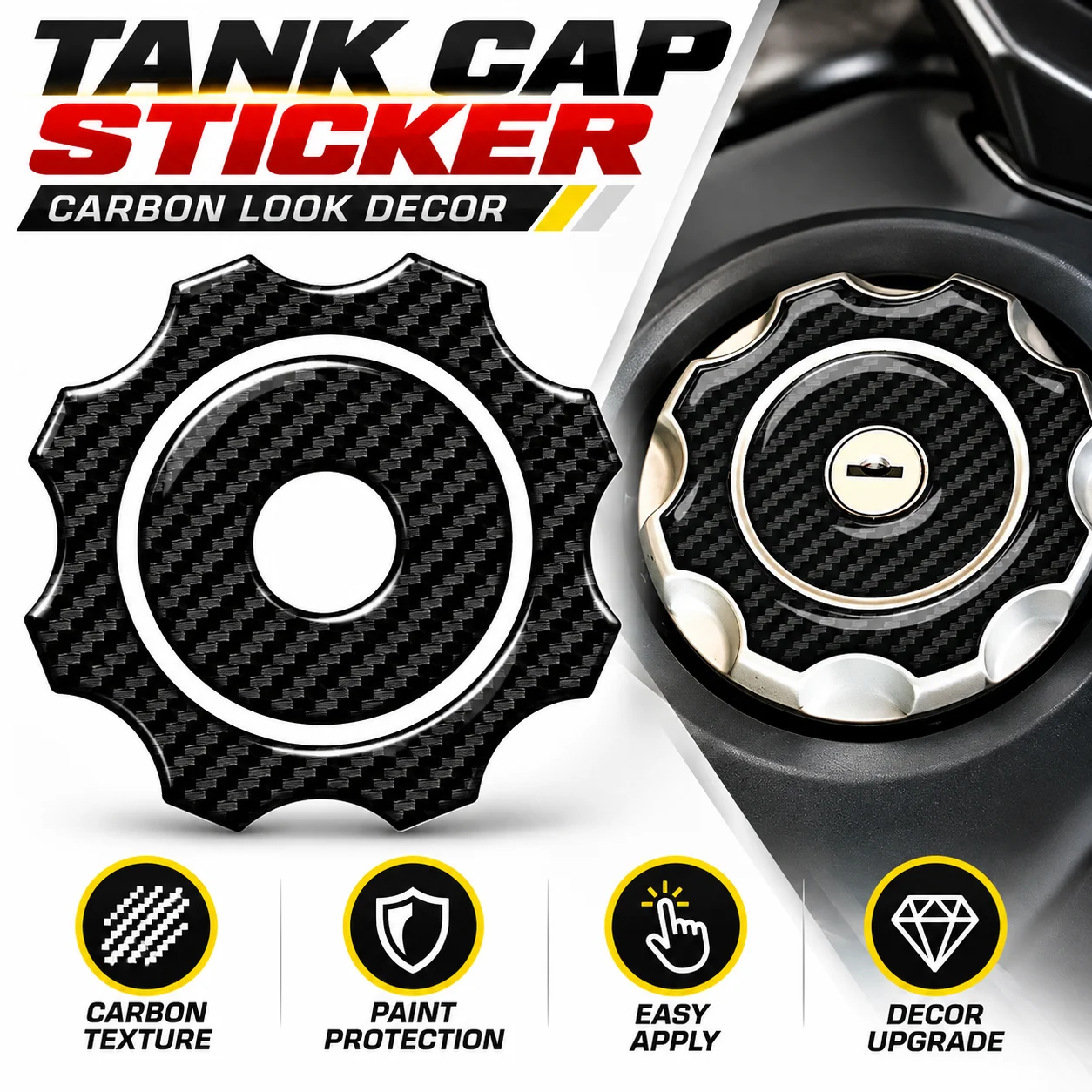 Motorcycle Fuel Tank Cap Protector Sticker Carbon Fiber Look Decal for Ducati Hypermotard 2007-2014 Gas Cap Cover Accessories