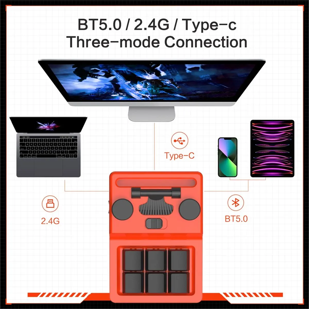

USB Custom Keyboard Wireless Tri-Mode Keyboard Volume Button Knob Programming Macro Gaming Mechanical Keypad