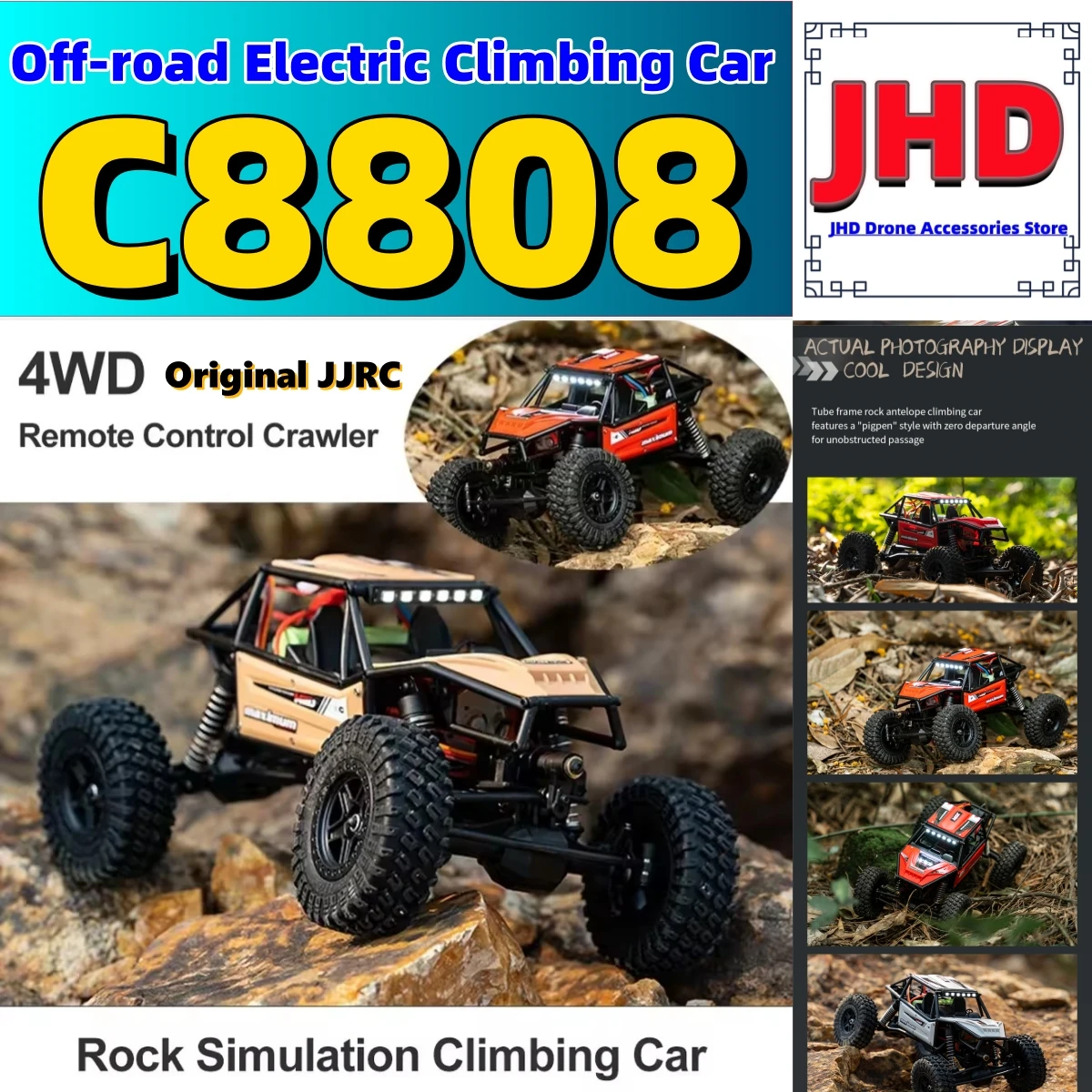 

JHD for JJRC C8808 4WD RC Crawler 2.4G Remote Control Vehicle 1/18 Rock Car Off-road Electric Simulation Climbing Car Toys