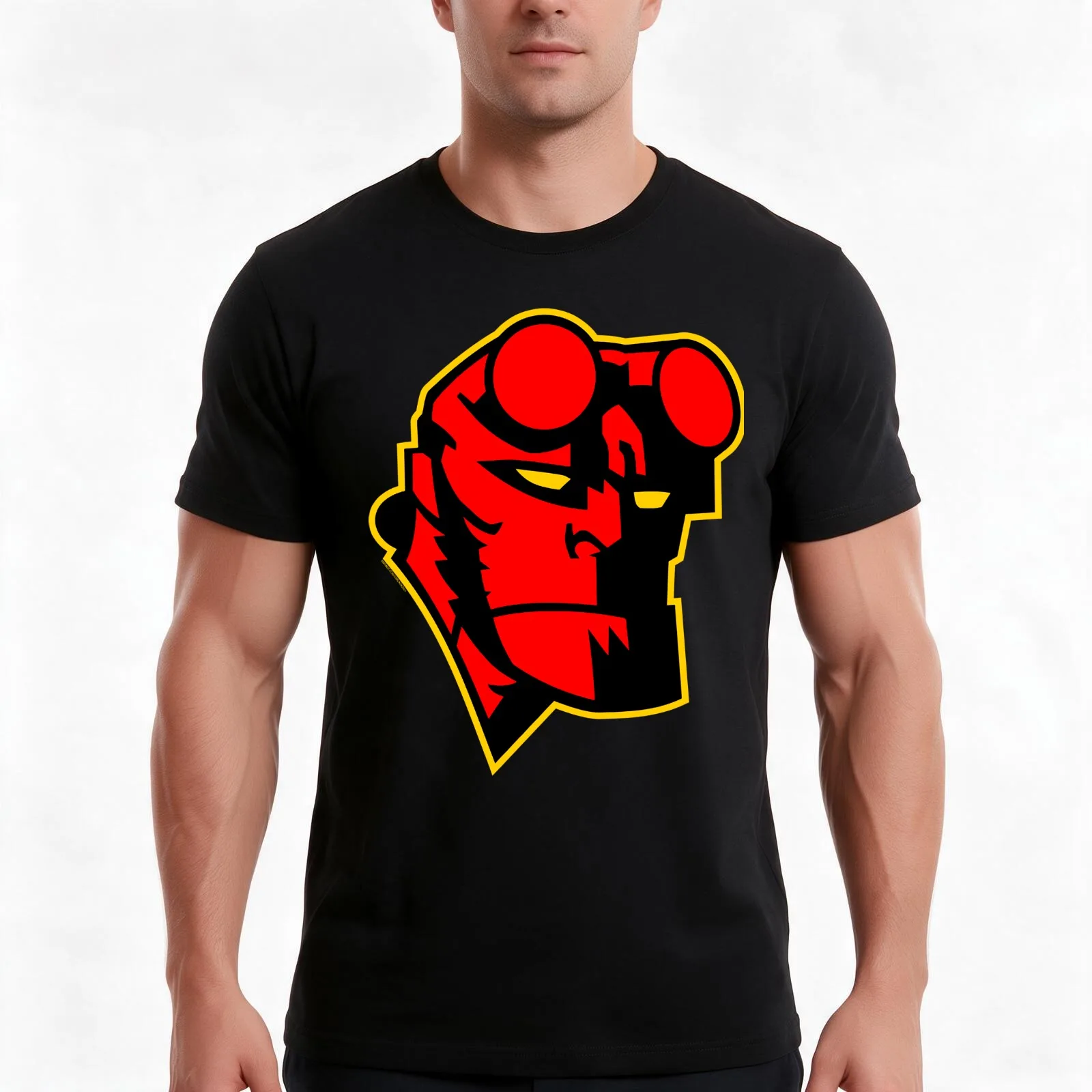 Hellboy Big Red Man T-Shirt, Summer Casual Cotton Tee, Oversized Streetwear Tops, Vintage Graphic Print, Loose Fit Short Sleeve
