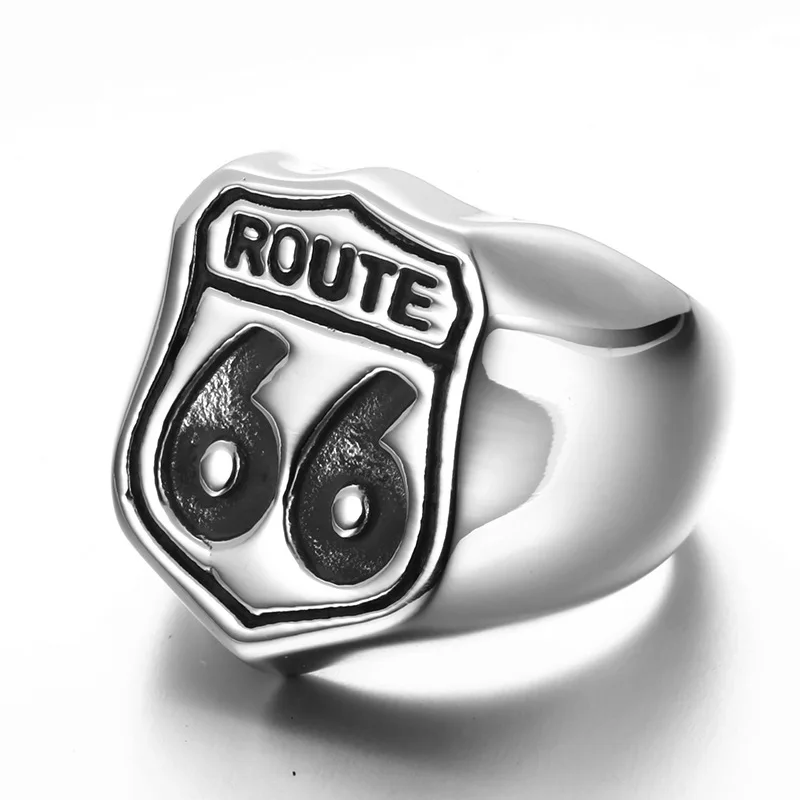 

Megin D Stainless Steel Titanium Route 66 Hip Hop Vintage Boho Rings for Men Women Couple Friends Fashion Jewelry Bague Anillos