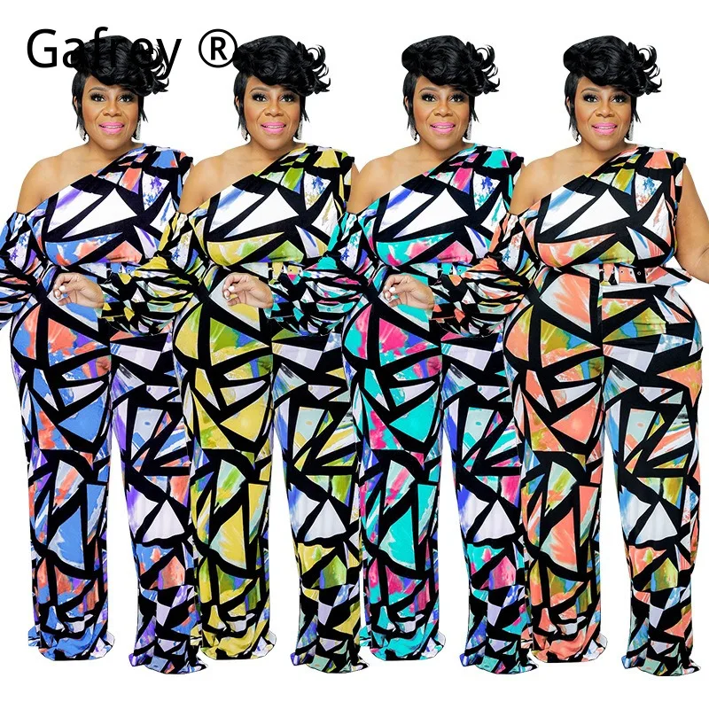 

Новый комбинезон для женщин больших размеров с открытыми плечами и принтом, повседневный свободный длинный комбинезон, модная уличная одежда, мягкие и удобные наряды