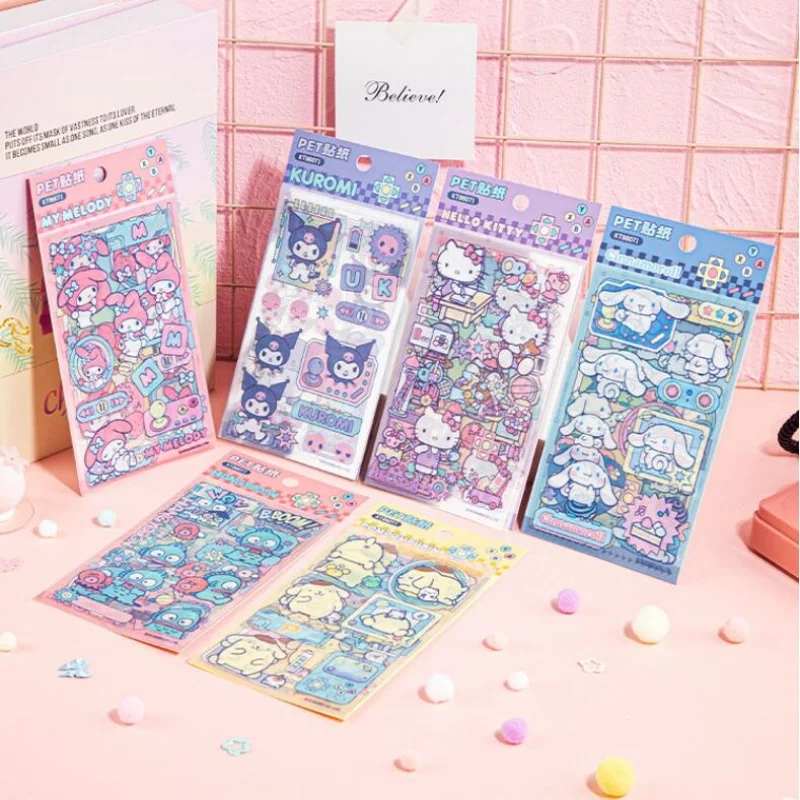 24pack/lot Sanrio Kuromi Melody Kitty Hangyodon PET Stickers Cute DIY Diary Decorative Stationery Sticker Label School Supply