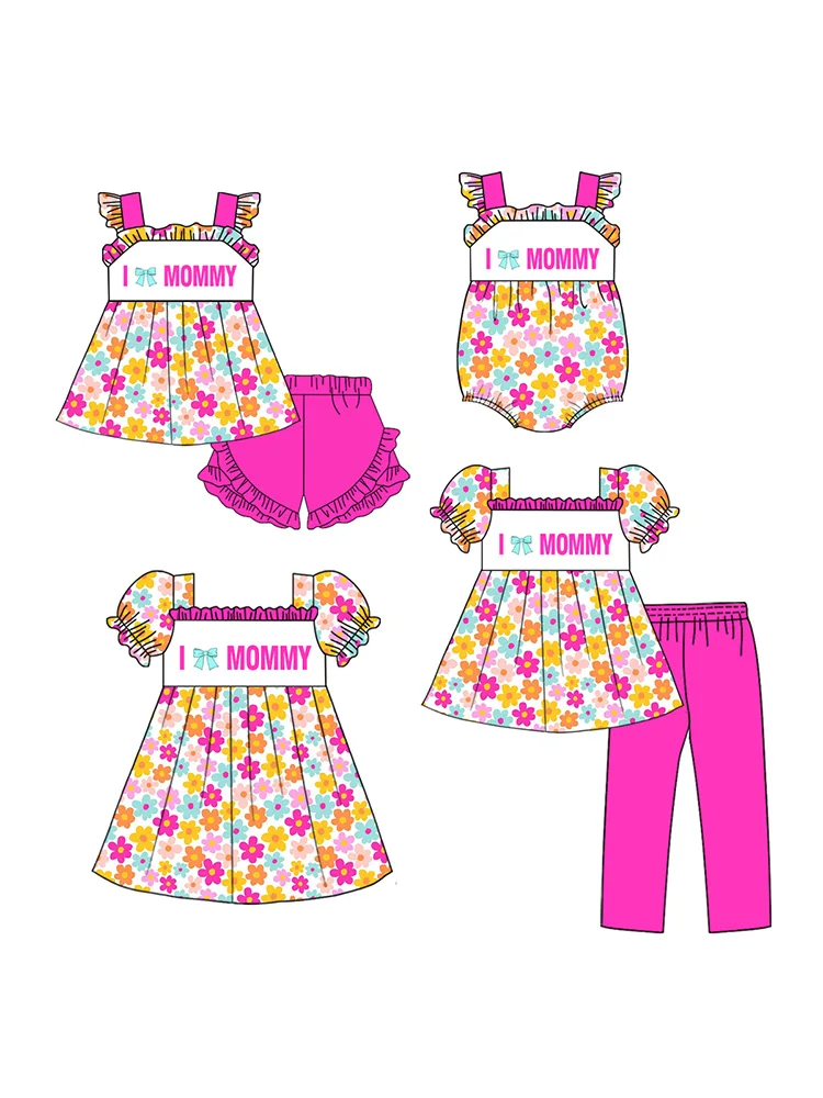 Boutique Kids ClothingToddler Girl I love Mommy Floral Print Outfit Ruffle Dress Romper Top with Shorts/Pants Set