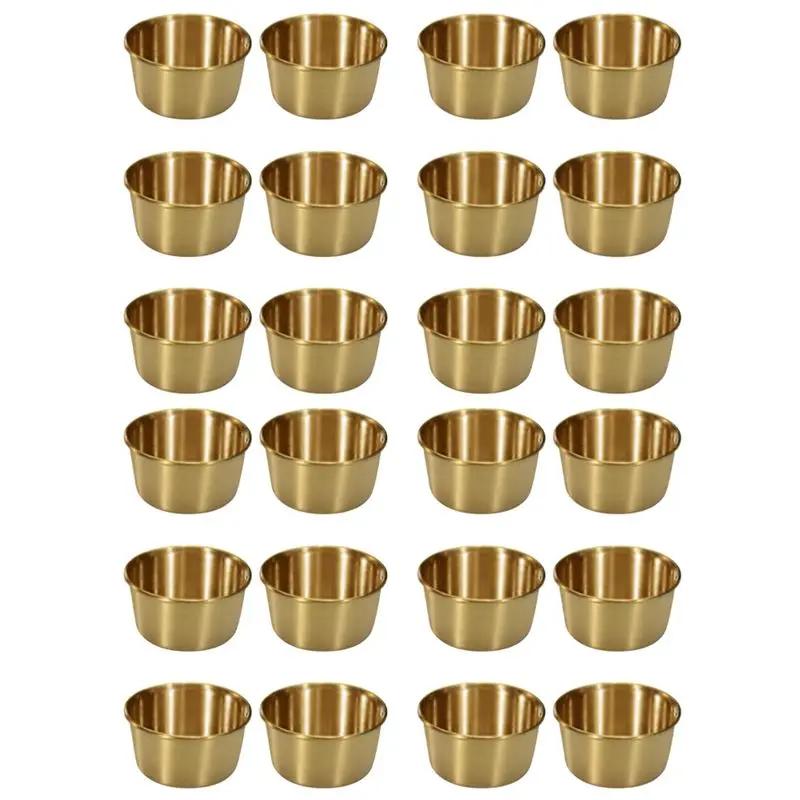 

ABFA 24 шт. мини-чашечки для соуса из нержавеющей стали, 2 унции, многоразовые металлические контейнеры для приправ (золотистые)