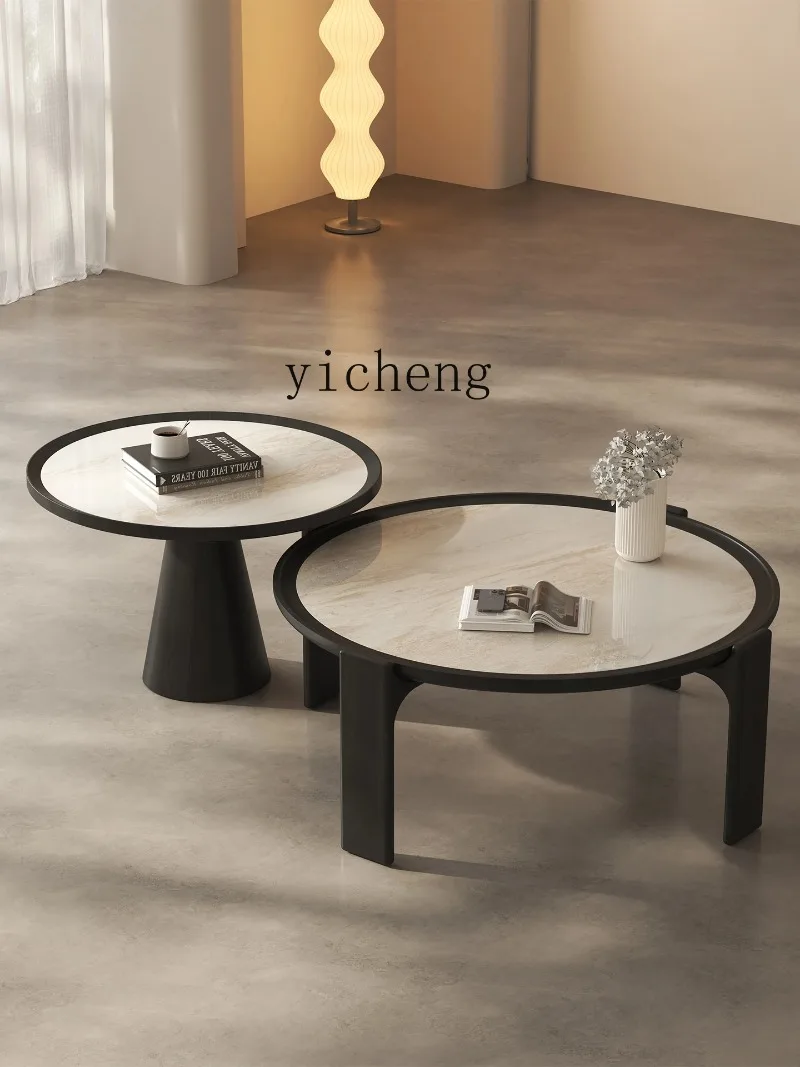 L28 Natural Luxury Stone Coffee Table Light Luxury Living Room Household Solid Wood Edge Table Medium And Ancient Style