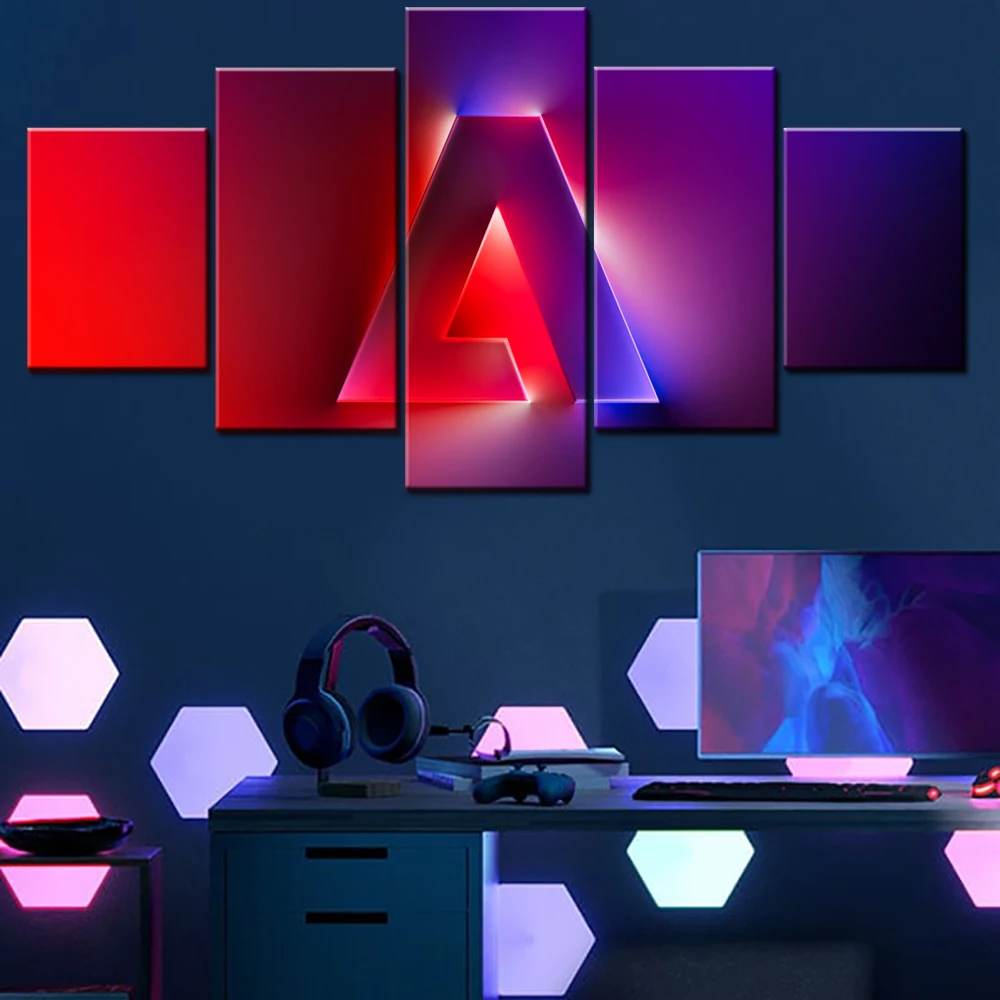 

5 Pieces Wall Arts Canvas Poster Painting Technology Adobe Gradient Background Wallpaper Home Decor Picture Printing Artwork