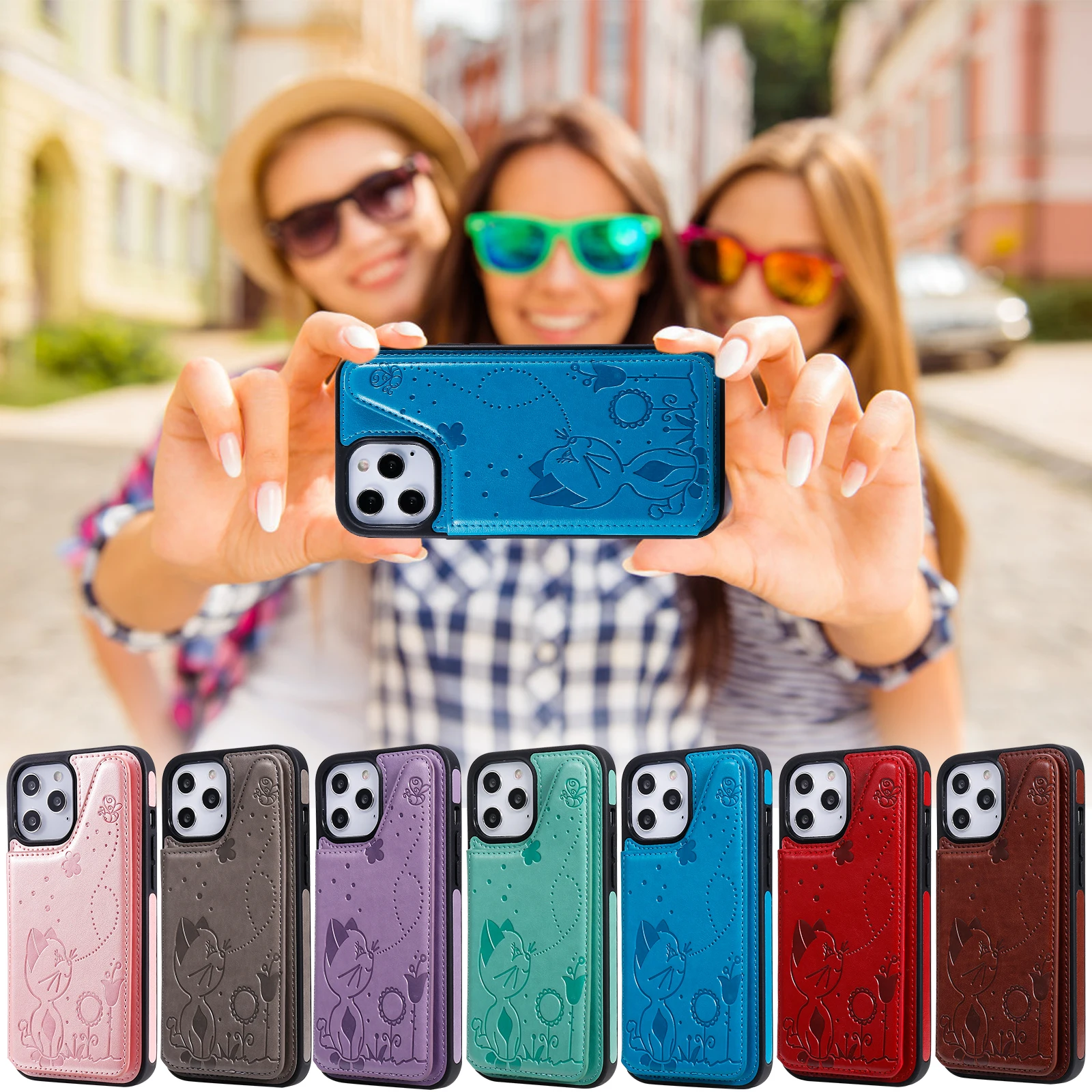 

YIKAYU Mobile Leather Pocket Cover Skin Stand Card Holder Wallet Phone Case For iPhone X XS XR 11 12 13 14 15 Plus 16 Pro Max