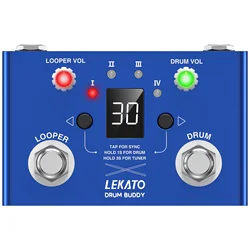Lekato 4 Loops Drum Machines Looper Pedal Built-In 30 Drums 11 Mins Recoding Time High Precision Tuner