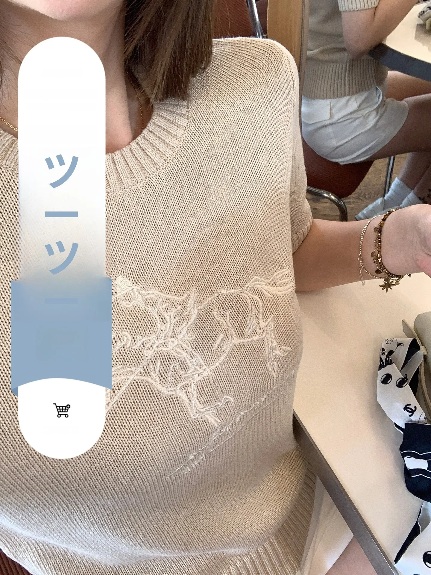 

Blue Embroidered Knitted Women's Top Simple Style round Neck Short Sleeve Rylee Ray Acrylic Nylon Blend Cotton Linen Blend Sp...