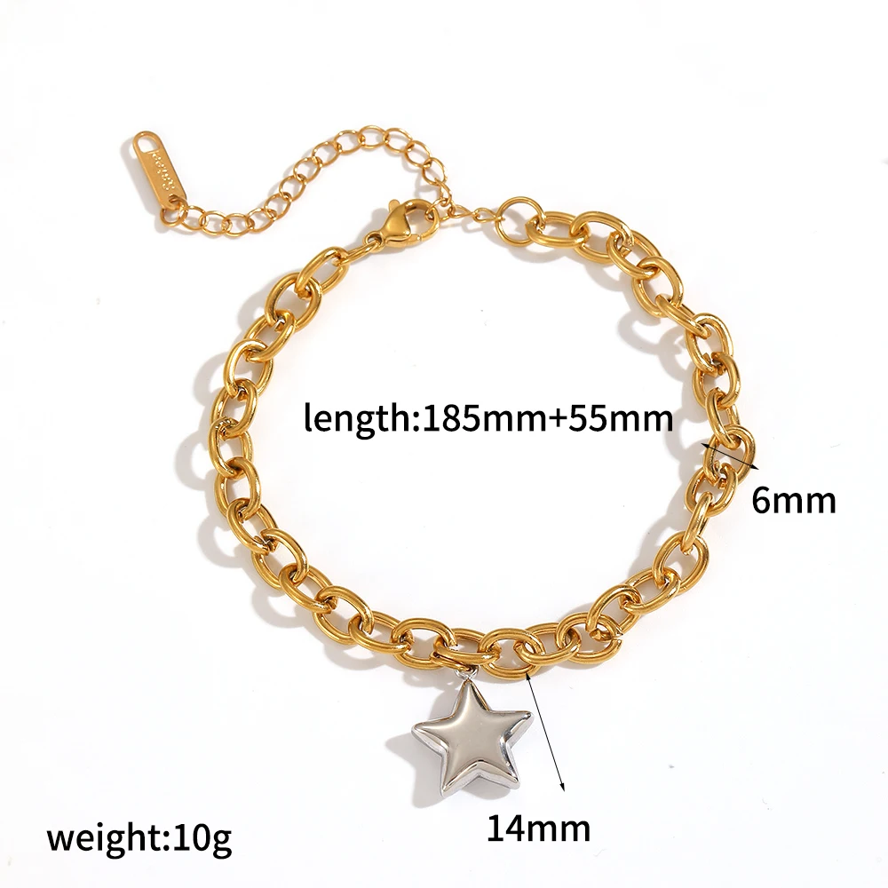Schlichtes, klassisches, 18 Karat vergoldetes Edelstahl-Armband mit fünfzackigem Sternanhänger, wasserdichter Schmuck für Damen, Geschenk. – Detail 6