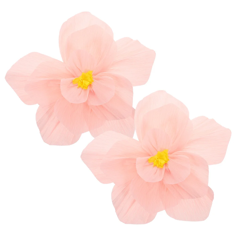 

2 шт. 3D-цветы из креповой бумаги, складчатый дизайн, для изголовья кровати, декоративные наклейки на стену, самоклеящиеся