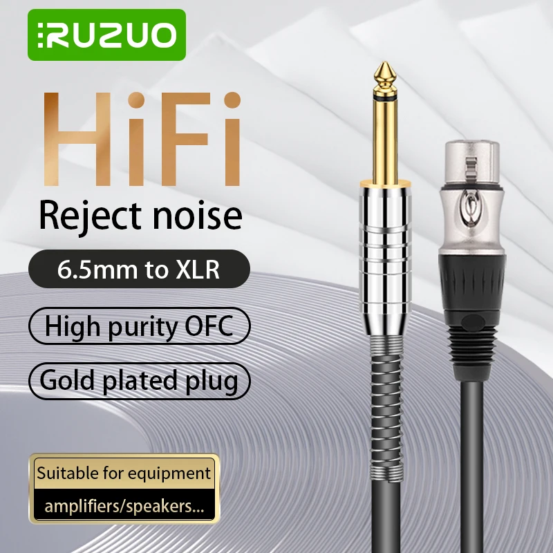 RUZUO HIFI Microphone Cable XLR 3-Pin to Jack 6.5mm  Aux Cable 6.5 mm to XLR Female Plug For Speaker Mixer Amplifier 1M 2M 3M