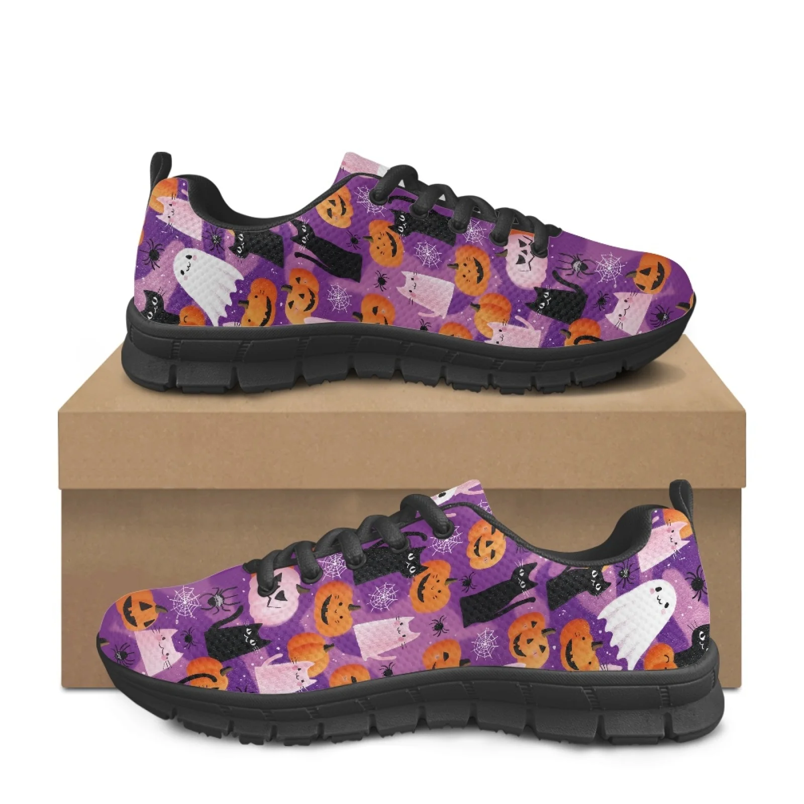 Coloranimal Pumpkin Cat Women Shoes for Nurses Standing All Day Wear-Resisitant Lightweight Running Sneakers for Outdoor